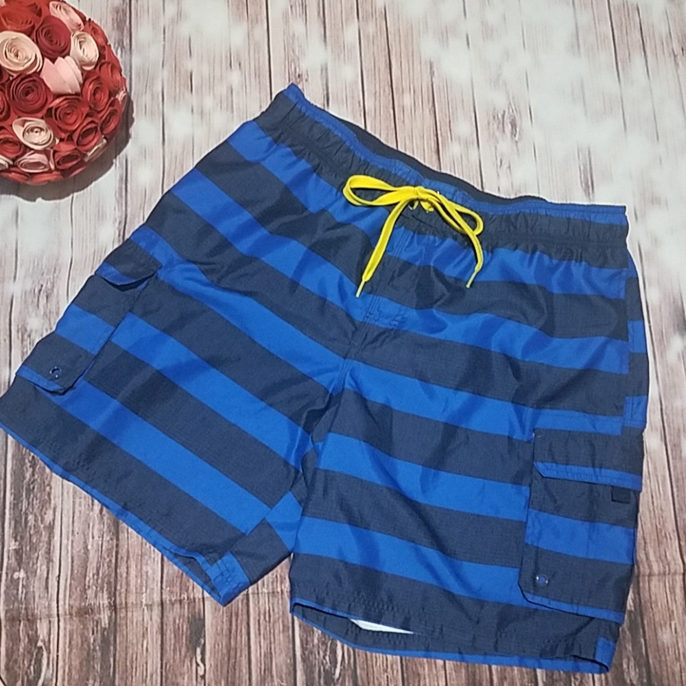 Cascade Sport XL Blue Striped Swim Trunks